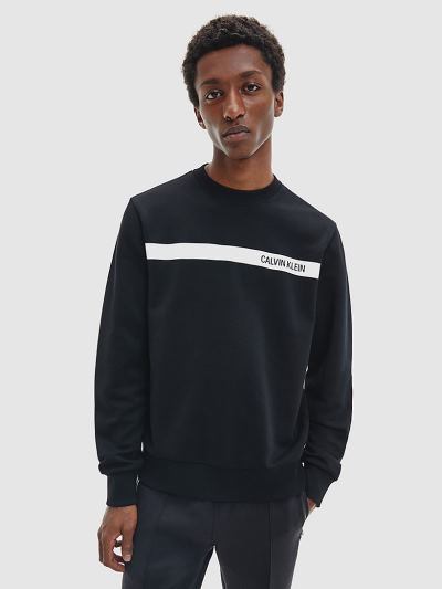 Calvin Klein Ruhák HU521756 | Calvin Klein Organic Cotton Stripe Logo Férfi Pulóver Fekete